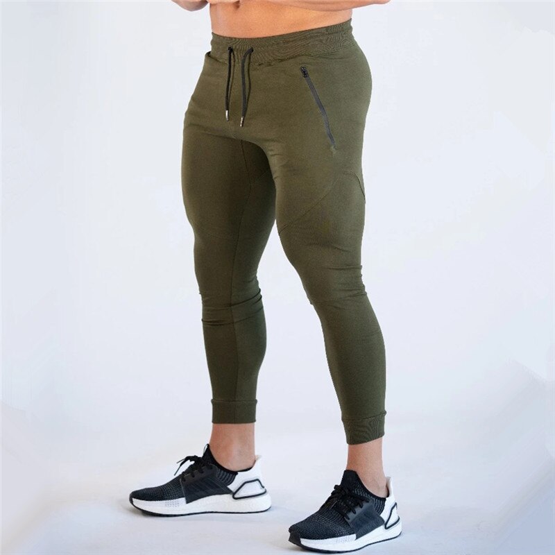 Gym Skinny Jogger Pants Men Running Sweatpants Fitness Bodybuilding Sports Pants Zip pocket Male Cotton Jogging Trousers men