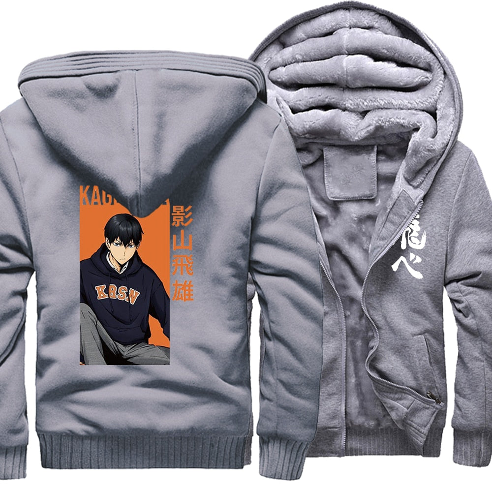 Japanese Anime Haikyuu Print Kageyame Mens Hoodies Streetwear 2022 Winter Warm Sweatshirts Harajuku Coats Outerwear Funny Jacket