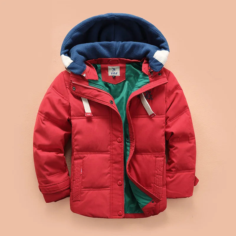 Abreeze Children Down & Parkas 4-10T Winter Kids Outerwear Boys Casual Warm Hooded Jacket For Boys Solid Boys Warm Coats