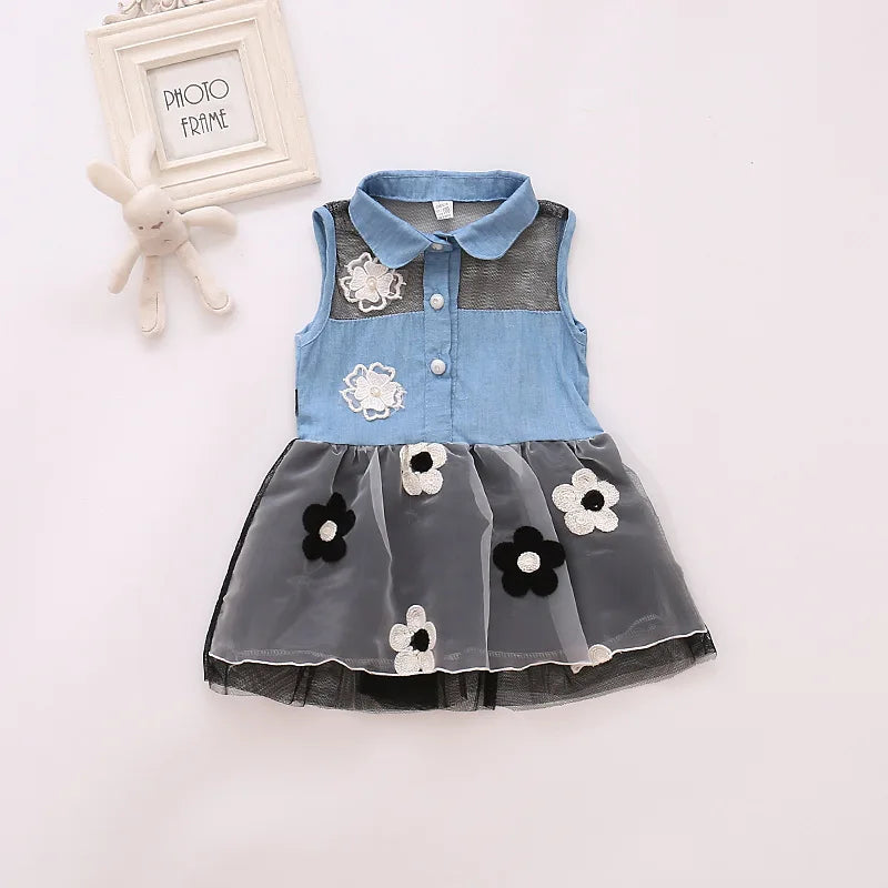 Baywell Princess Cute Kids Girl's Denim Sleeveless Tops Tulle Tutu Dresses Mini Dresses 1-6Y