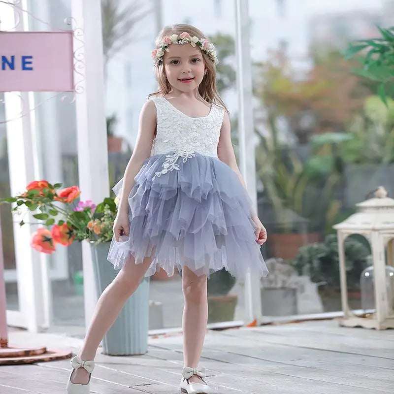 Summer Lace Girls Dress Gauze Kids Princess Dresses for Girl Vest Dress Party Dress Baby Clothes E16900