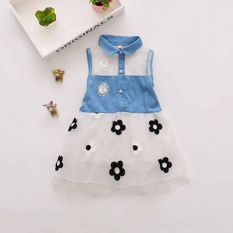 Baywell Princess Cute Kids Girl's Denim Sleeveless Tops Tulle Tutu Dresses Mini Dresses 1-6Y