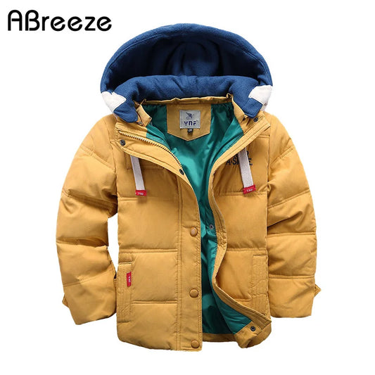 Abreeze Children Down & Parkas 4-10T Winter Kids Outerwear Boys Casual Warm Hooded Jacket For Boys Solid Boys Warm Coats