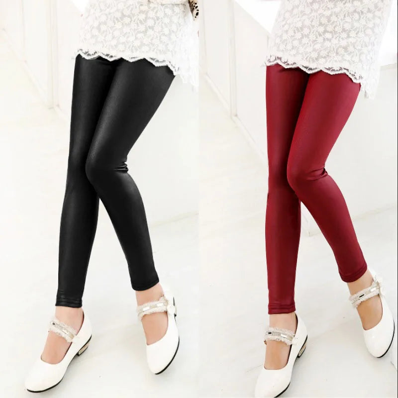 High Quality Girls Leggings Faux Leather Children Pants Leather Girls Pants