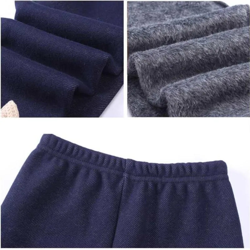 Children Velvet Jean Girl Leggings Autumn Winter Children's Cashmere Warm Legging Kids Bow Trousers Elastic Waist Pants Girls