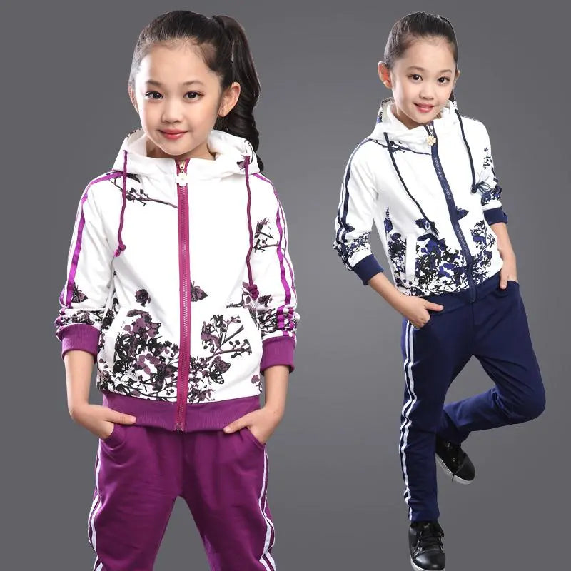 Clothing Set Girls Clothes Jacket Floral Zipper Kids Hoodies Pants Kids Tracksuit For Girls Clothing Sets Sport Suit 2022 Spring