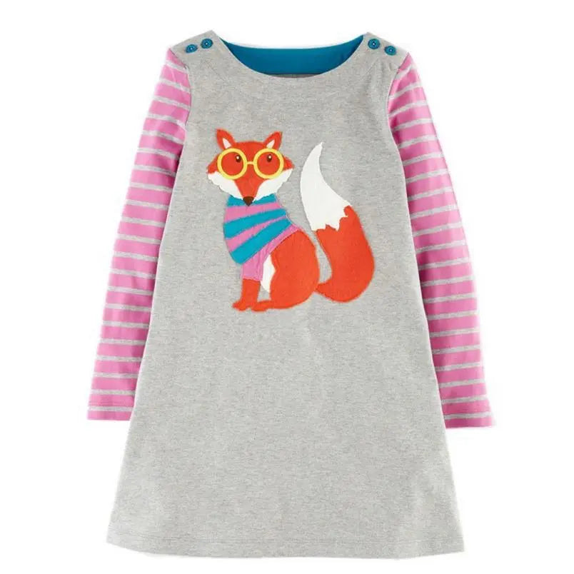 Girls Dress 2021 New Autumn England Style Girls Clothes Long Sleeve Cartoon Forest Animals Graffiti for Kids Dresses 1-6Y