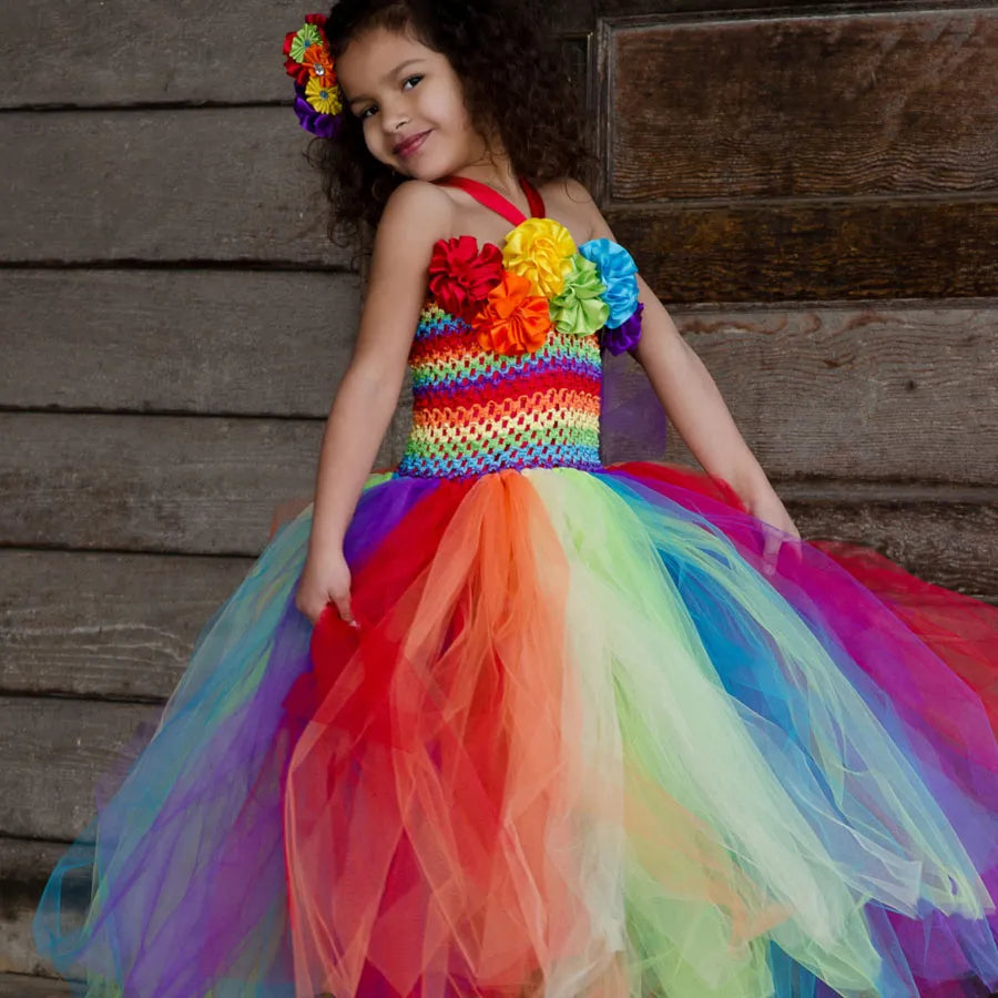 Keenomommy Girls Couture Rainbow Tutu Dress Kids Halloween Circus Clown Tutu Dress Photo Props Birthday Costume TS079