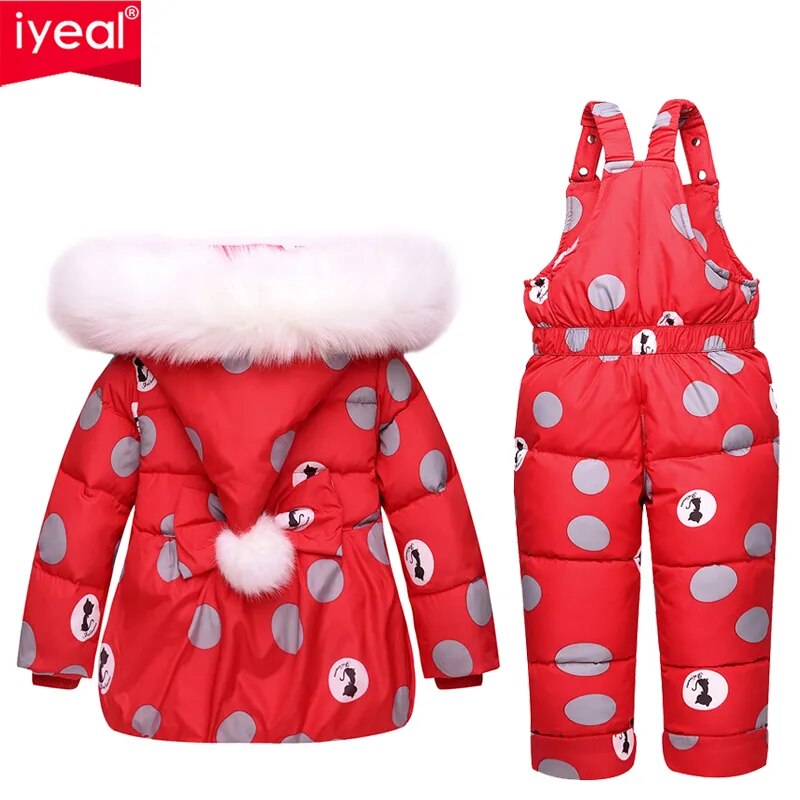 IYeal Winter Children Girls Clothing Sets Warm Hooded Duck Down Jacket Coats + Trousers Waterproof Snowsuit Kids Baby Clothes