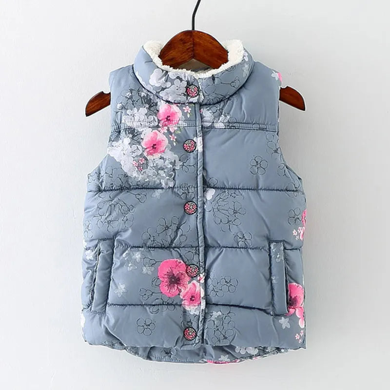 Winter Kids Vest For Girls Plum Flower Sleeveless Girl Fur Down Jacket Cotton Floral Waistcoat Baby Clothes Thick Outerwear