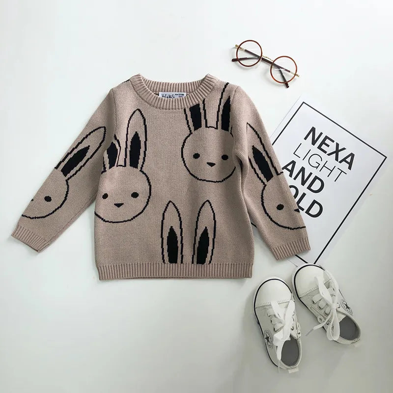 Ins Fashion Baby Girls Sweaters Boy Cartoon Rabbit Sweater Autumn Winter Kids Pullover Tops Cotton Knitwear For Girls Clothing