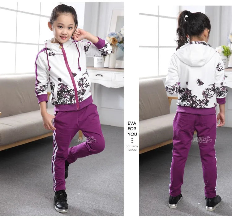 Clothing Set Girls Clothes Jacket Floral Zipper Kids Hoodies Pants Kids Tracksuit For Girls Clothing Sets Sport Suit 2022 Spring