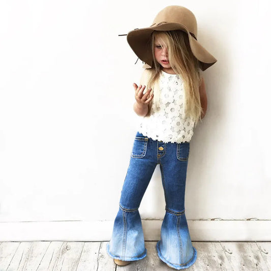 2020 Spring Autumn Girls Jeans Bell-Bottomed Girl Denim Pants Children Trousers Outfits Baby Costume Vintage Kids Pants