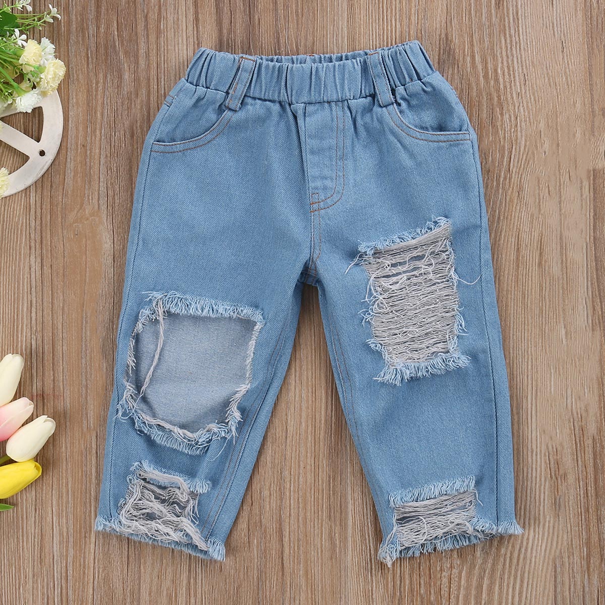 Citgeett Casual Toddler Girls Kid Off Shoulder White Tops+Denim Pants Jeans Outfits Set Clothes 1-6Y