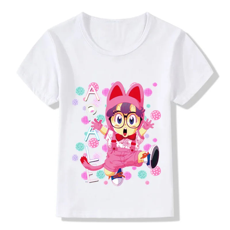 Children Anime Arale Design Funny T shirt Kids Baby Cute Clothes Boys Girls Summer Casual Tops T-shirt,HKP5110