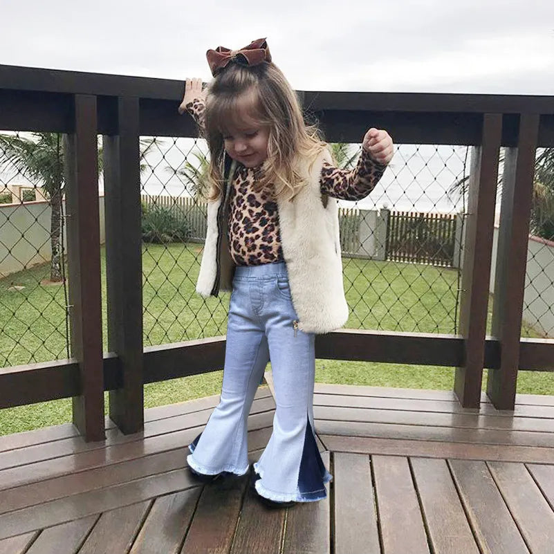 Girls Bell-bottomed Pants New Autumn Elastic Waist Children Trousers Outfits Baby Costume Fashion Kids Clothes Vintage Jeans