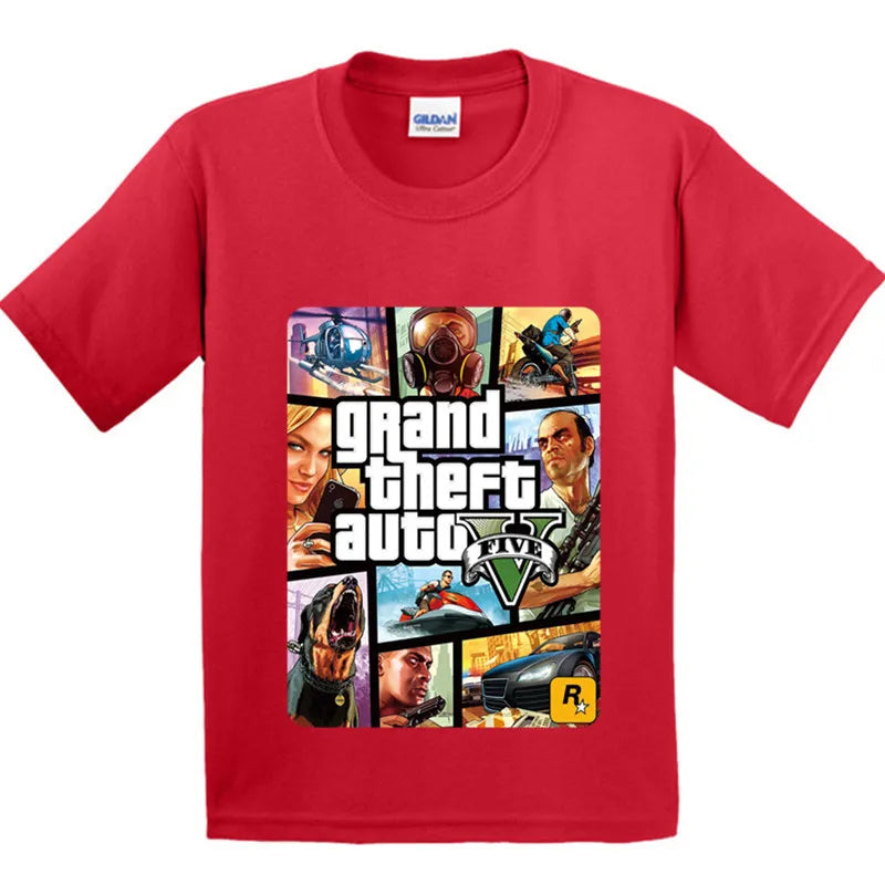 100% Cotton,Children Street Fight Long With GTA 5 Design T-Shirt Kids Fashion Clothes Boys Girls Hipster Cool T shirt,GKT005