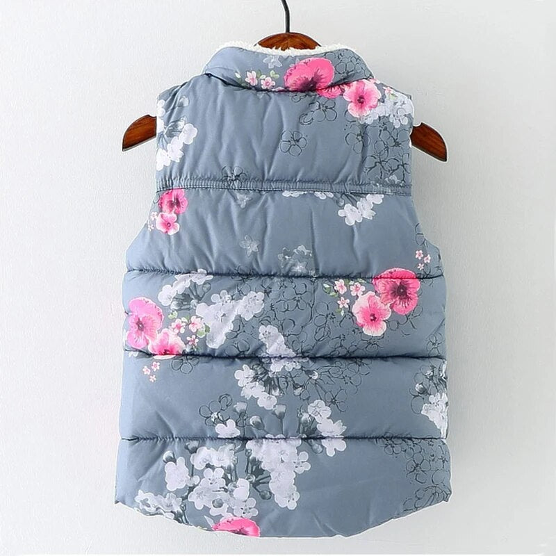 Winter Kids Vest For Girls Plum Flower Sleeveless Girl Fur Down Jacket Cotton Floral Waistcoat Baby Clothes Thick Outerwear