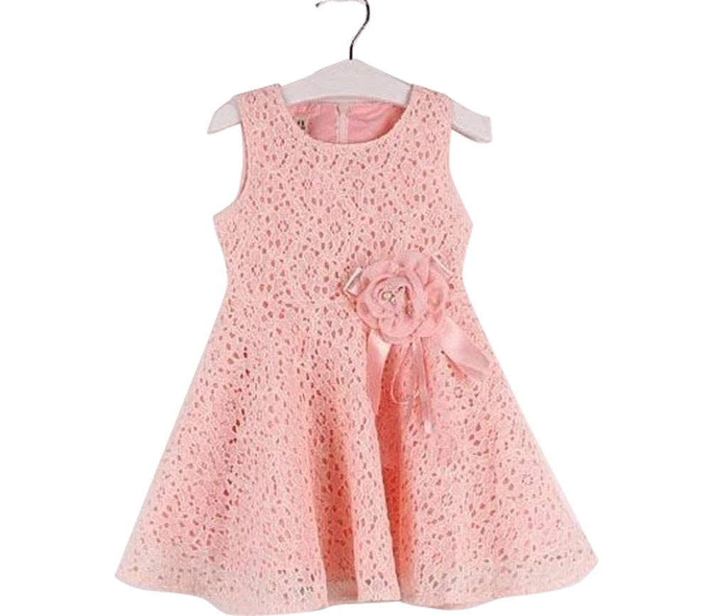 2019 Summer Girls Dresses Fashion Priceness Dress Cute Sleeveless Pink Lace Kids Dress Baby Girls Flower Dress Children Clothes