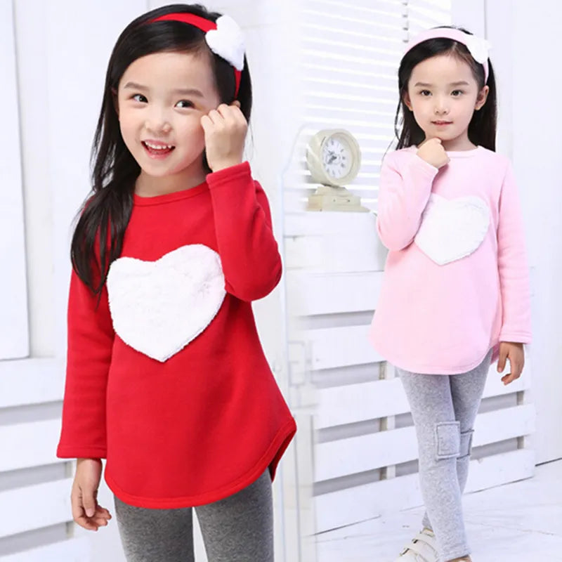 3pcs 1pc Hair Band+1pc Shirts+1pc Pants Children's Clothing Set Girls Long Sleeve Clothes Suits Red Pink Heart Cotton