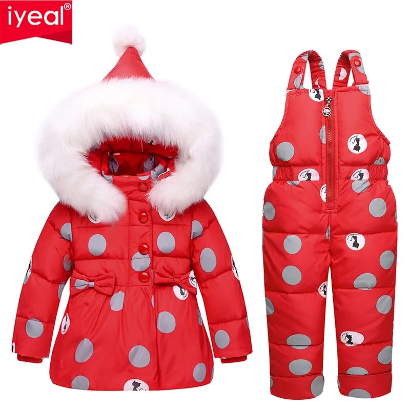 IYeal Winter Children Girls Clothing Sets Warm Hooded Duck Down Jacket Coats + Trousers Waterproof Snowsuit Kids Baby Clothes