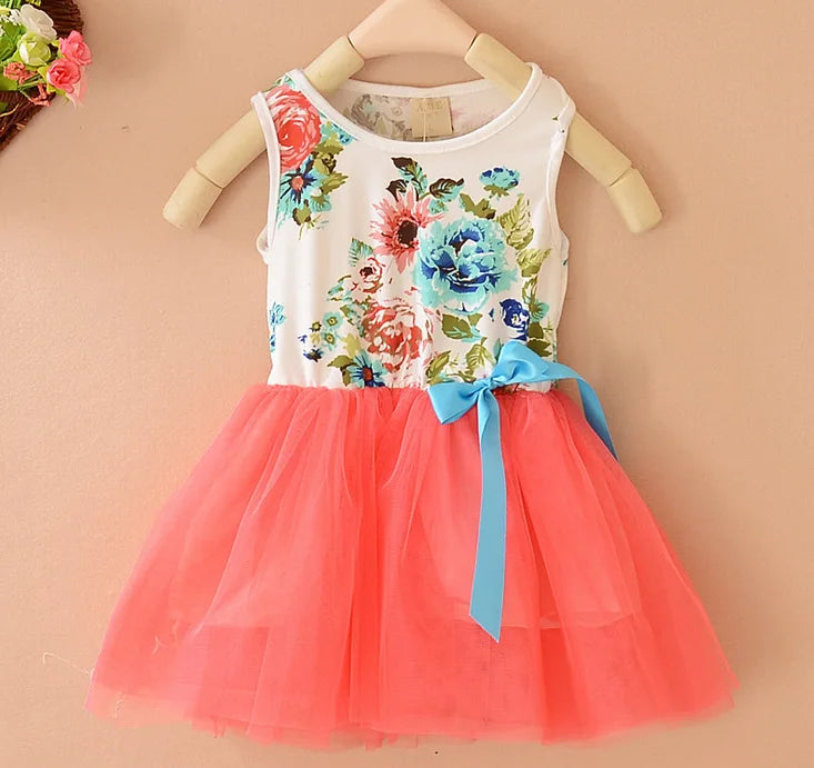 Retail Girl's Summer Fasion Girls Dresses Floral Vest Children's Dresses Baby Kids Vestidos toddler Girl Dress