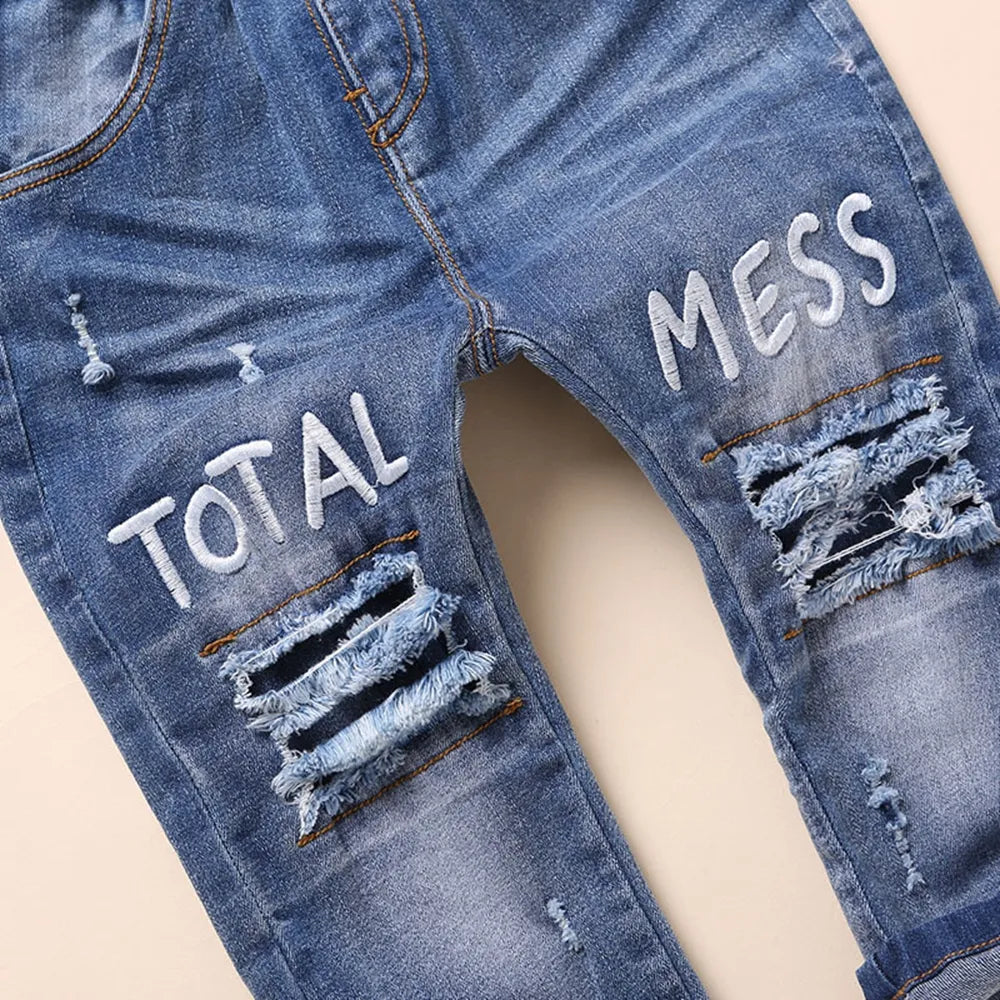 0-4T Baby Jeans Infant Cotton Stretchy Denim Pants Kids Trousers Ripped holes Jeans Bebe Clothes Kids Clothing Babe Jeans 1 2 3