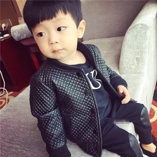 Baby Boy Coat Kids Autumn Winter Clothes Children Jacket Outerwear PU Leather black toddlers