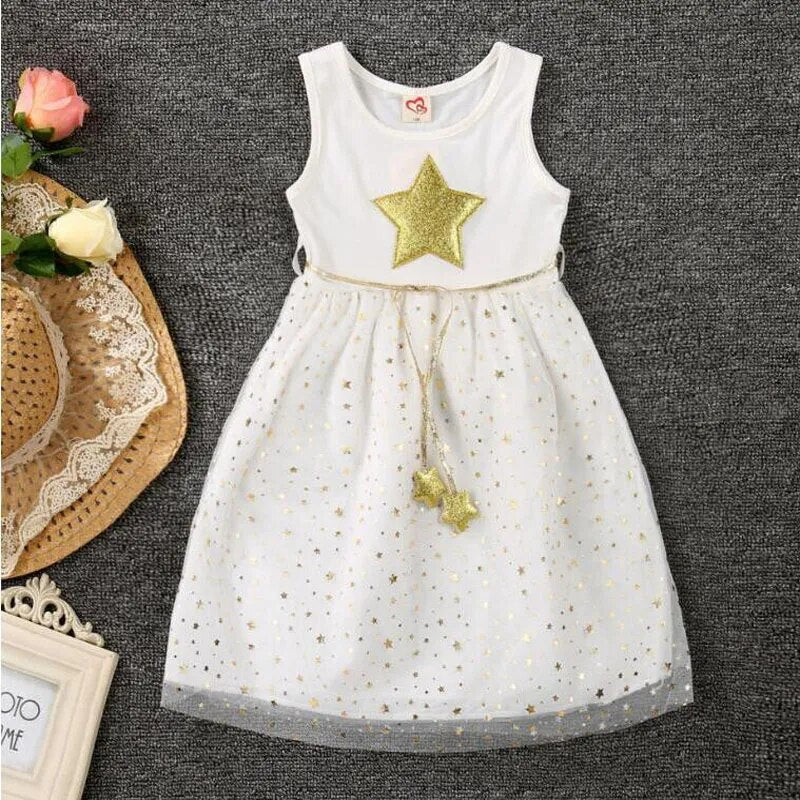 MERI AMMI Children Girl Clothing Set Sleeveless Dress Stars TuTu Party Dress  For 2-9 Year Girl,J515