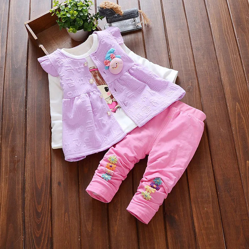 DIIMUU 3PC Kids Baby Girls Clothing Suit Toddler Infant Girl Child Floral Clothes Suits Outfits Sets Vest+T-shirt+Trousers