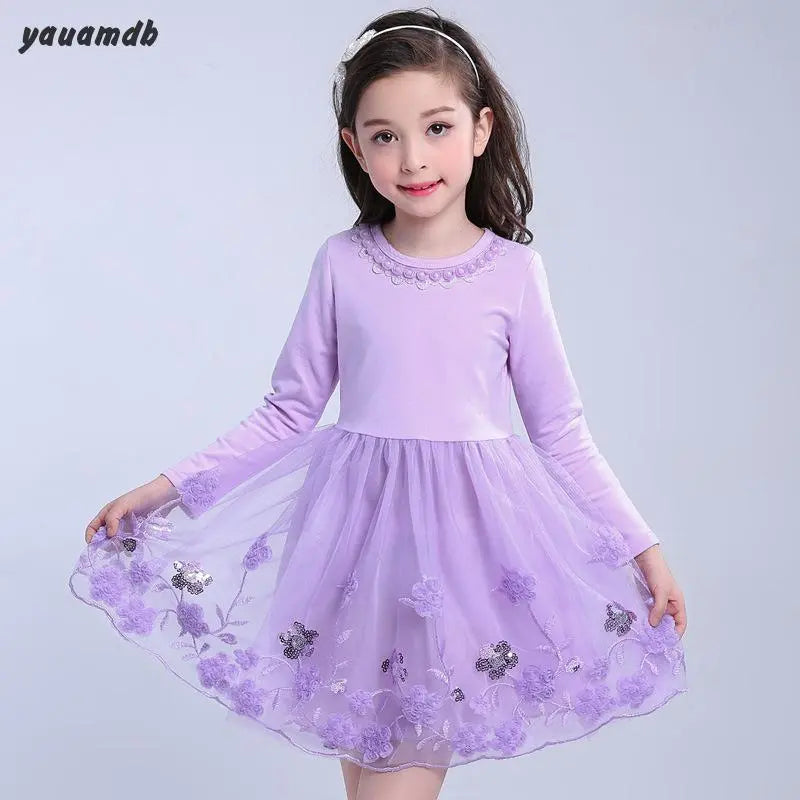 Yauamdb Girl Autumn Spring Kid 4-14y Cotton Princess Dresses Embroider Knee Legnth Long Sleeve Cute Brand Children's Clothes Y43