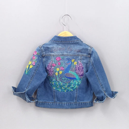 2-10T Spring Girls Outfits Toddler Denim Embroidery Cockdail Flowers Jeans Jacket Kids Coats Baby Girl Clothing Children Clothes