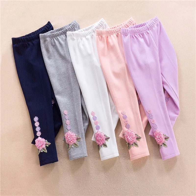 Girls Leggings Kids Autumn Winter Girls Clothing Cotton Warm Children Leggings Elastic Waist Flower Girls Skinny Pants DQ722