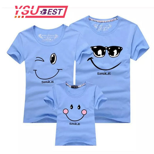 New 2023 Cotton Family Matching T Shirt Smiling Face Shirt Short Sleeves Matching Clothes Fashion Family Outfit Set Tees Tops