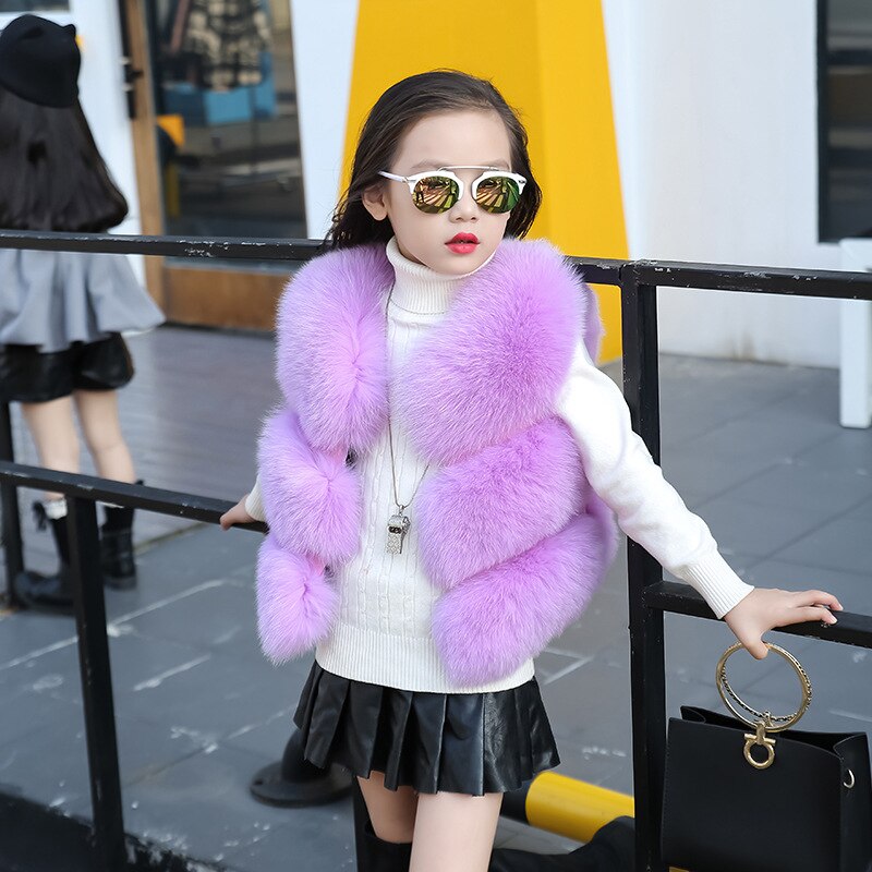 2017 Winter New Children Clothing Solid Baby Fur Vest Imitation Fox Fur Coat Elegant Warm Vest Parka For Girls TZ183