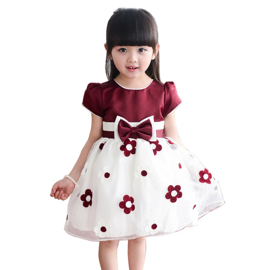 2019 Summer New Kids Clothes Baby Girls Princess Dress Floral Short Sleeve Children Clothing Bow Voile party Girls Dress Present