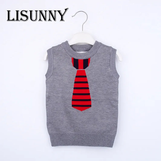 2023 Autumn Spring New Fake tie Kids Boy Sweater Vest Children Clothing Coat Baby Cotton thick wool top Boys Pullover Vest 2--7Y