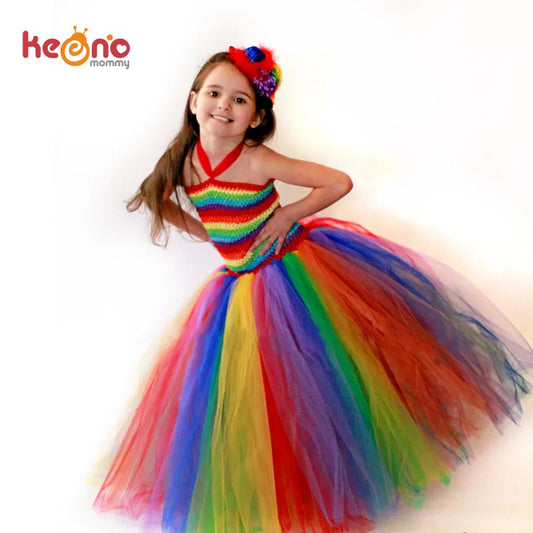 Keenomommy Girls Couture Rainbow Tutu Dress Kids Halloween Circus Clown Tutu Dress Photo Props Birthday Costume TS079