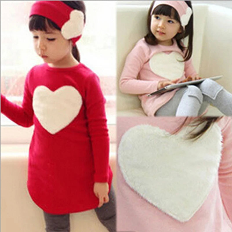 3pcs 1pc Hair Band+1pc Shirts+1pc Pants Children's Clothing Set Girls Long Sleeve Clothes Suits Red Pink Heart Cotton