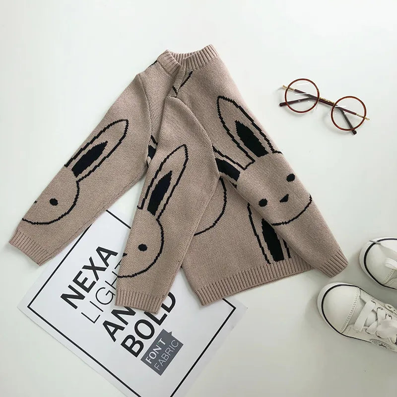 Ins Fashion Baby Girls Sweaters Boy Cartoon Rabbit Sweater Autumn Winter Kids Pullover Tops Cotton Knitwear For Girls Clothing