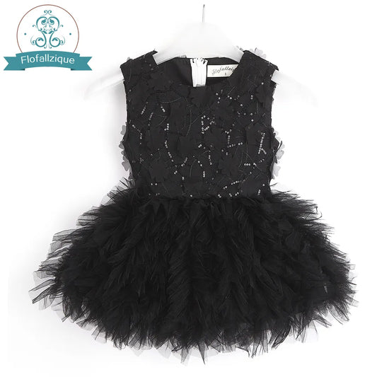 Flofallzique Girls Tutu Cress Black Sleeveless Wequin Fashion Kids  Toddler Clothes For Easter Holiday Celebration Party