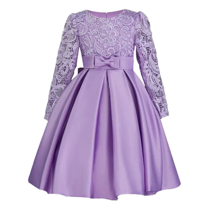 ChristmasGirls Dresses Long sleeve Bud silk bowknot Clothes Wedding Party Dress For Girl Children's Princess Dresses