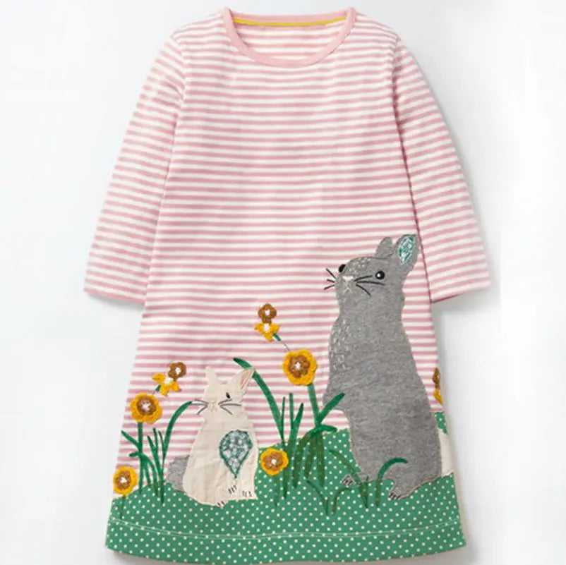 Girls Dress 2021 New Autumn England Style Girls Clothes Long Sleeve Cartoon Forest Animals Graffiti for Kids Dresses 1-6Y