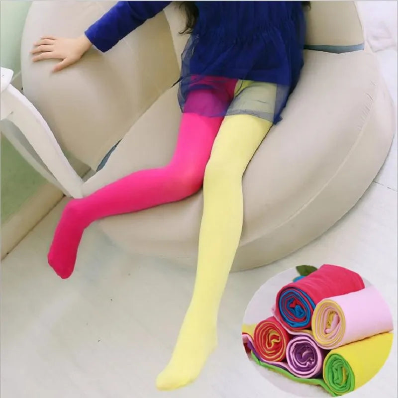 Candy Color Mixed Tights for girls Patchwork Baby Girl Stretch Trouser Skinny Pants Kids Dance Tights Pantyhose Stocking 100-130