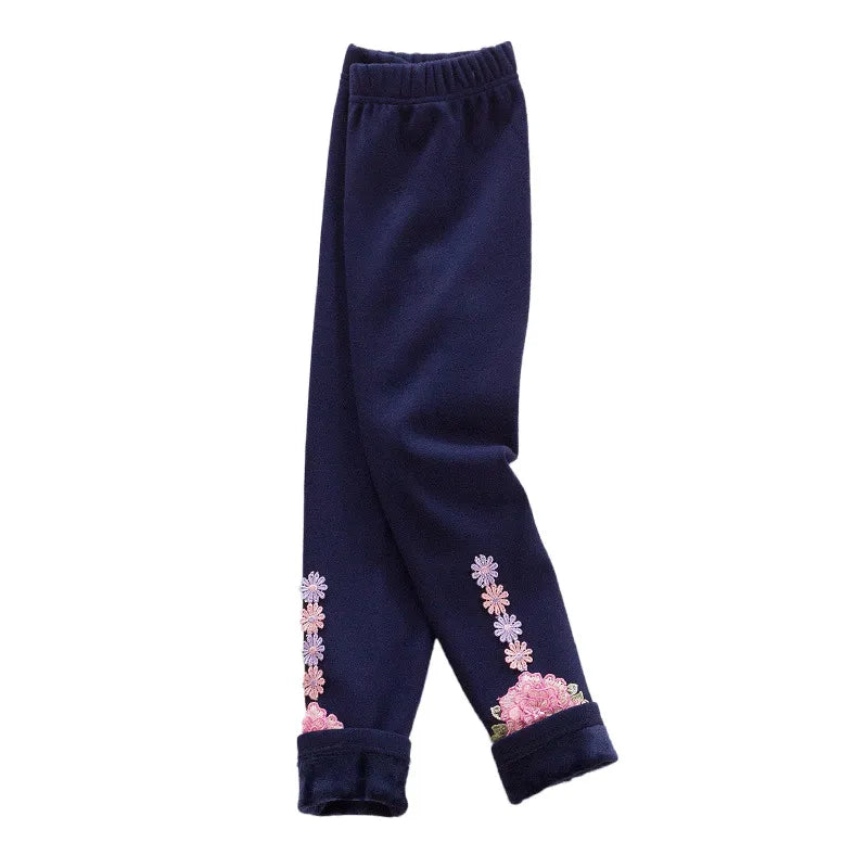 Girls Leggings Kids Autumn Winter Girls Clothing Cotton Warm Children Leggings Elastic Waist Flower Girls Skinny Pants DQ722