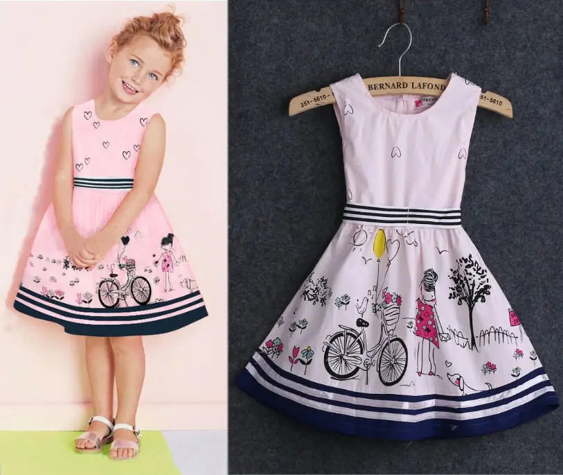 New Kids Baby Girls Summer Beauty Anime Dress Cartoon Love Dress 2-7Y