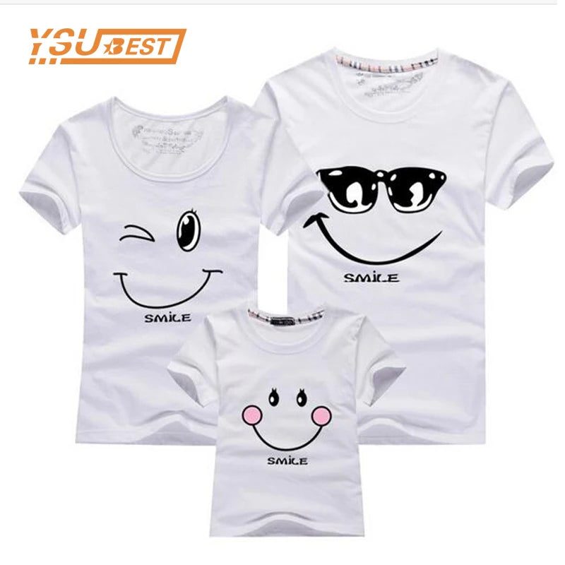 New 2023 Cotton Family Matching T Shirt Smiling Face Shirt Short Sleeves Matching Clothes Fashion Family Outfit Set Tees Tops