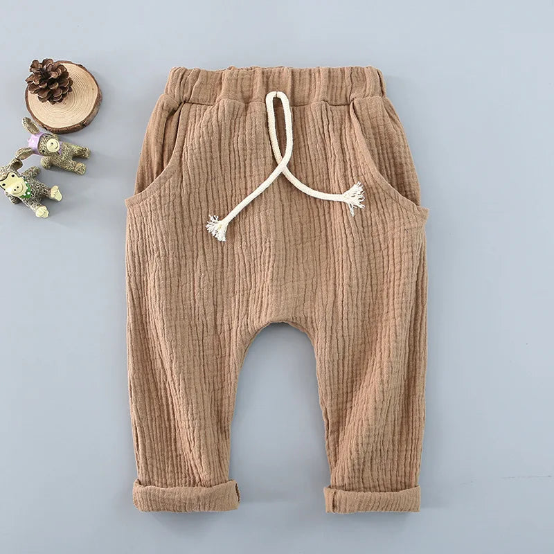 Girls trousers Kids Clothing children pants for baby boys harem pants blue khaqi grey yellow black solid linen soft