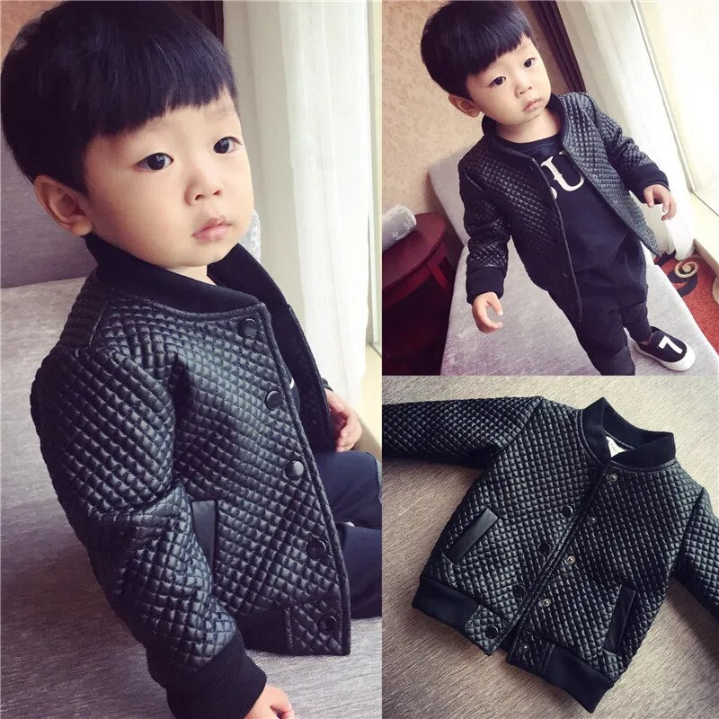 Baby Boy Coat Kids Autumn Winter Clothes Children Jacket Outerwear PU Leather black toddlers