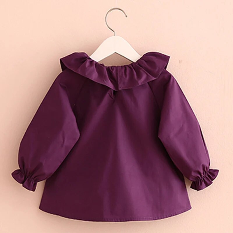 Toddler Girl Shirts 2020 Spring Fashion White Purple Blue Color Baby Girls Blouses Cute Long Sleeve Ruffle Tops Kids Clothes